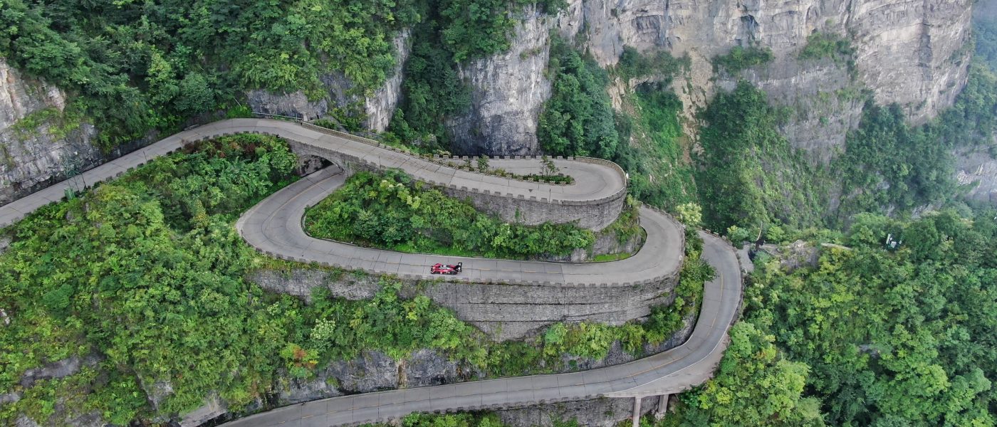 Romain Dumas in the Volkswagen ID.R settling a new e-record on the Tianmen Mountain.